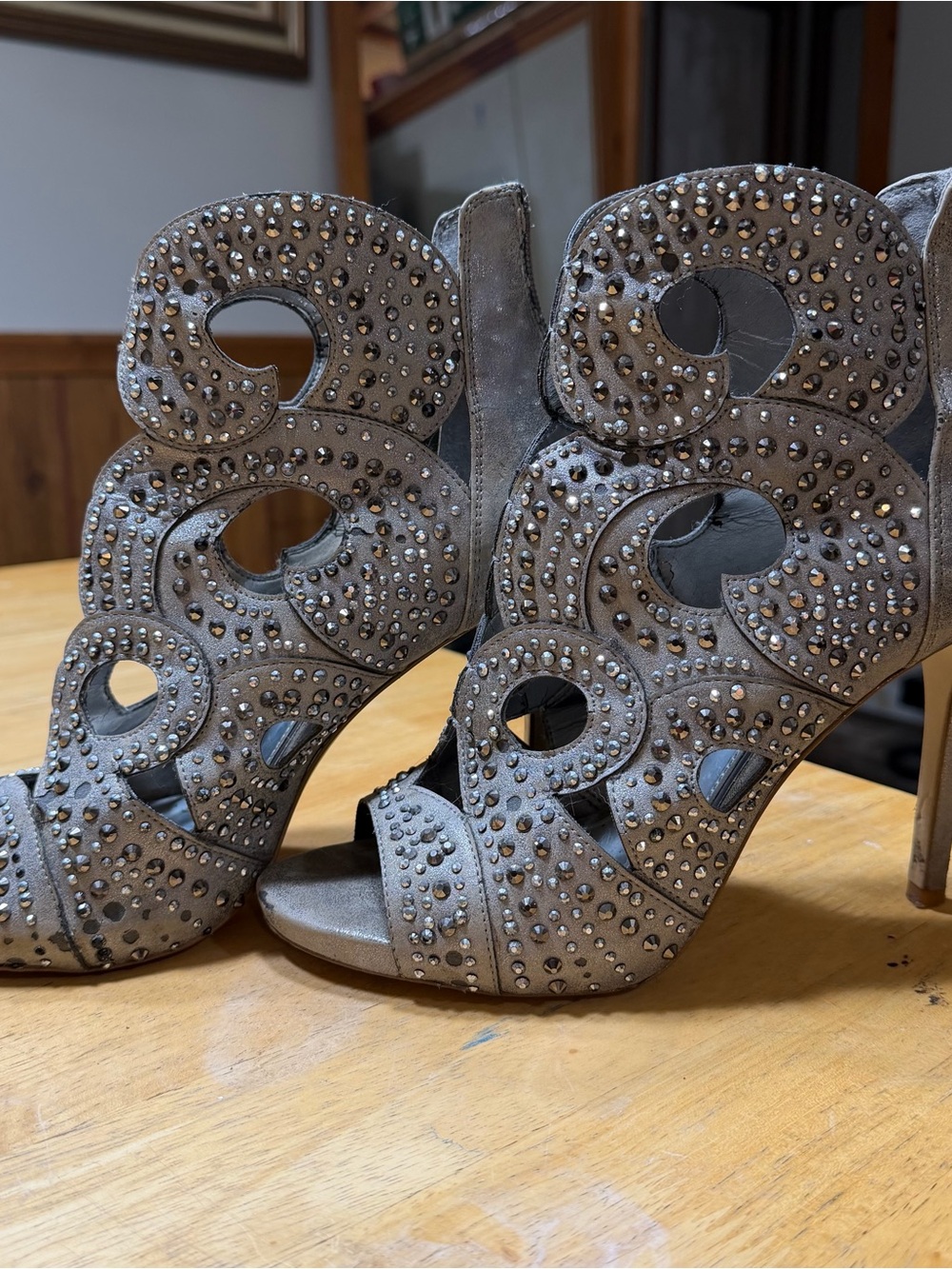Gianni Bini Platinum Collection - Studded Grey Cutout High-Heel Sandals - Women